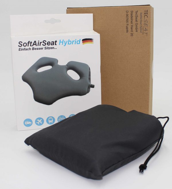 Verpackt in einer recycelten Kartonverpackung kommt ihr SoftAirSeat Hybrid sicher und gut bei ihnen an.