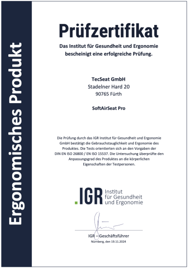 Prüfzertifikat des IGR